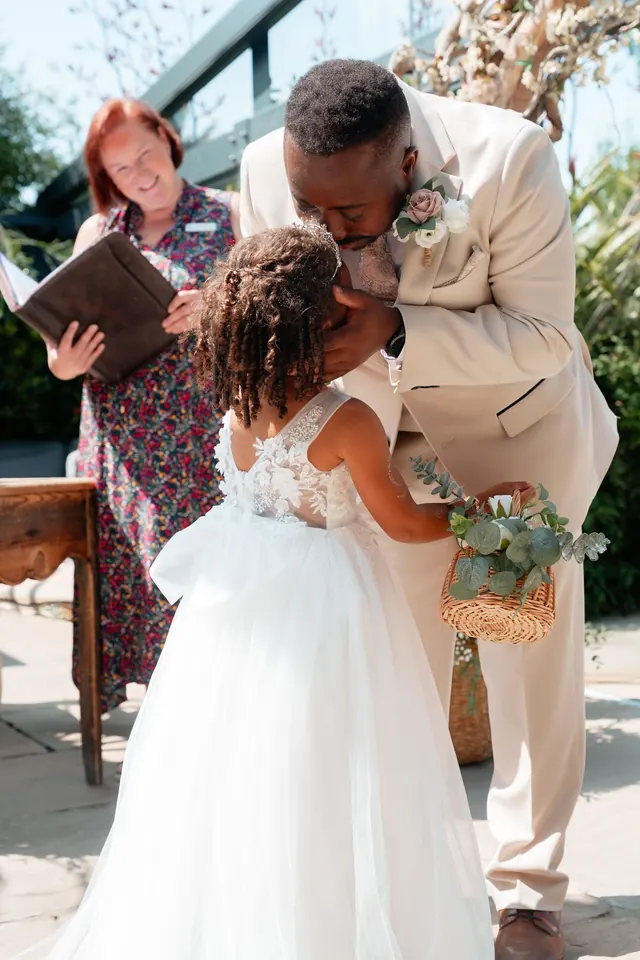 Bride and groom sharing a joyful moment