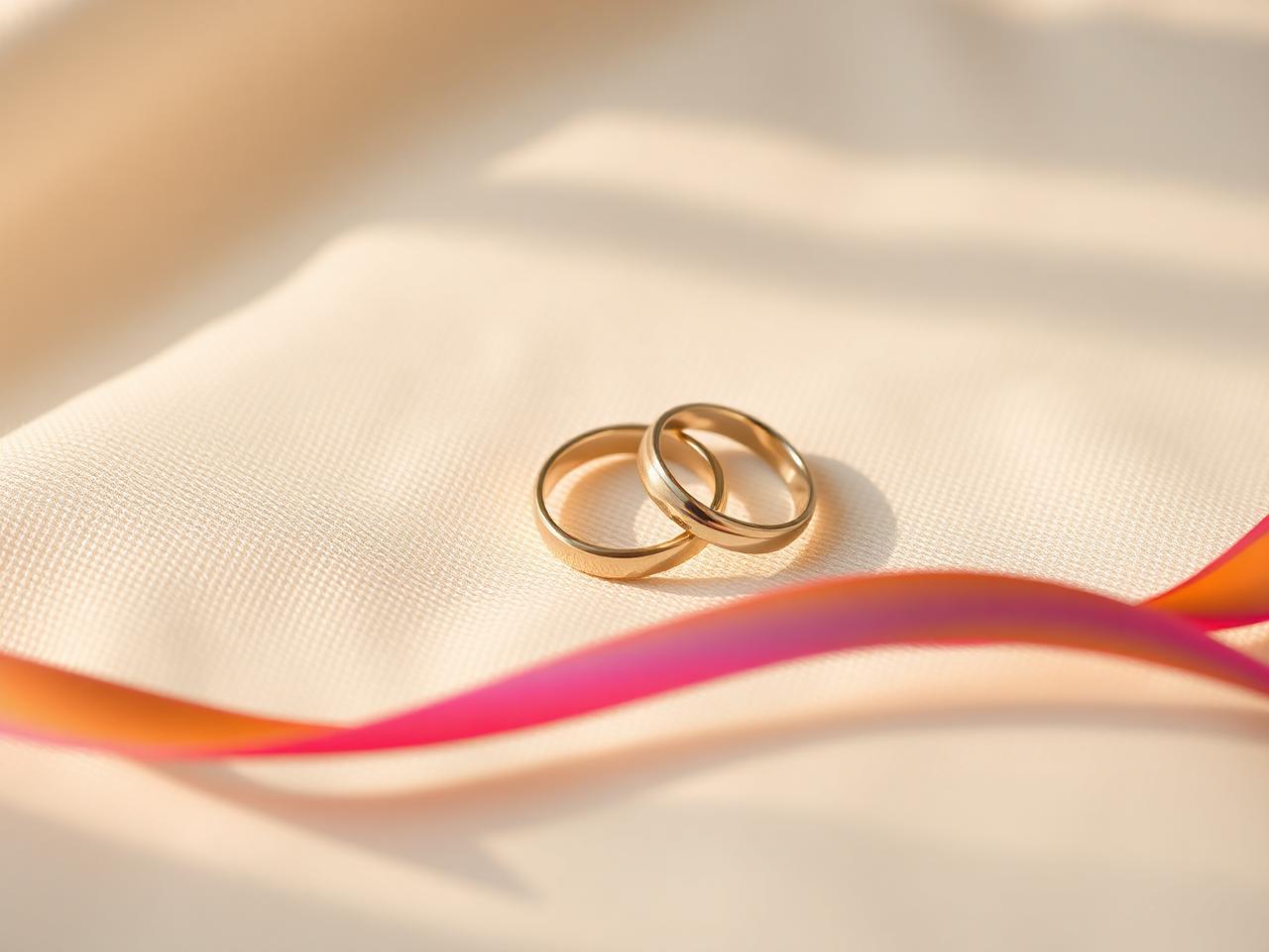 Warm ivory and gold paper garlands and confetti in golden sunlight