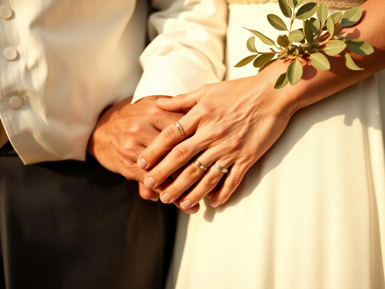 Ceremony arch dressed with ivory drapes and flowers in golden light